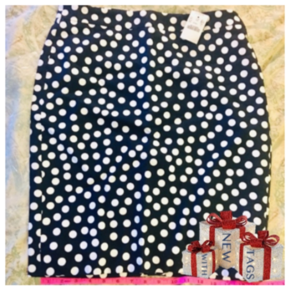 J. CREW Navy Polka Dot Pencil Skirt Size 4 NWT